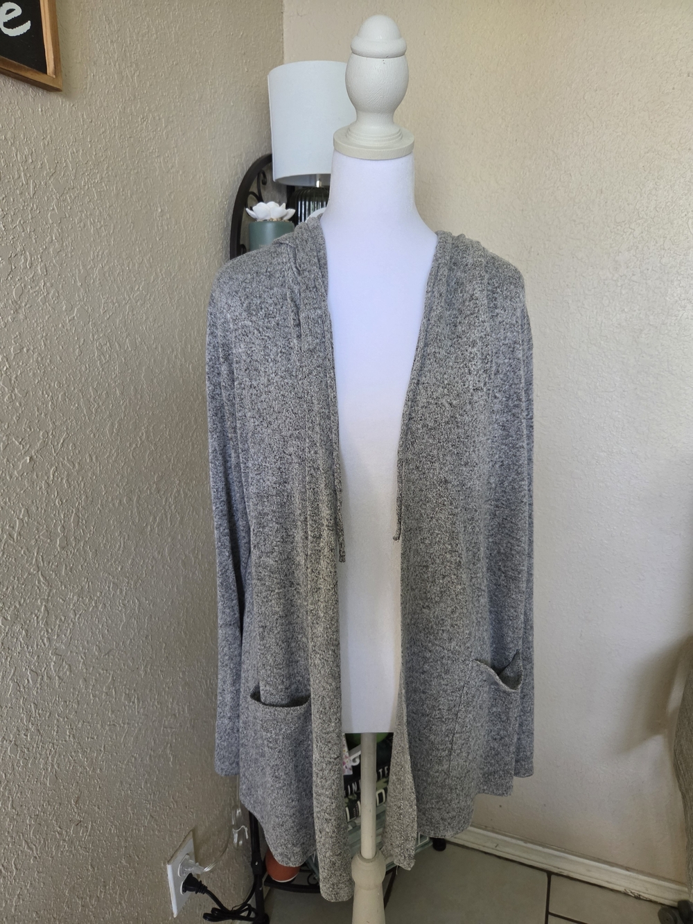 Lucky Brand Gray Open-Front Hooded Cardigan